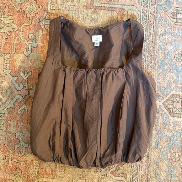 NWOT NEW A New Day Brown Poplin Fabric Squareneck Bubble Tank Top Crop - xs - Picture 2 of 7